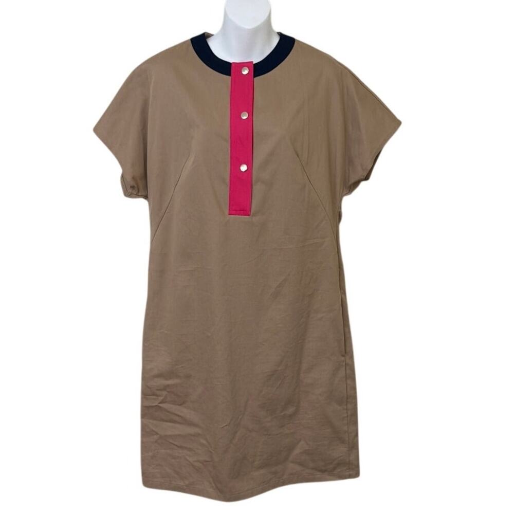 Akris Punto Colorblock Henley Cotton Gabardine Shift Dress Size 8 New